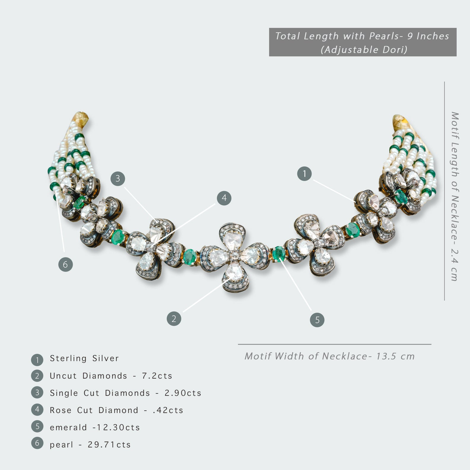 22K Gold Uncut Diamond Necklace with Ruby, Emerald & Culture Pearls -  235-DN451 in 23.350 Grams